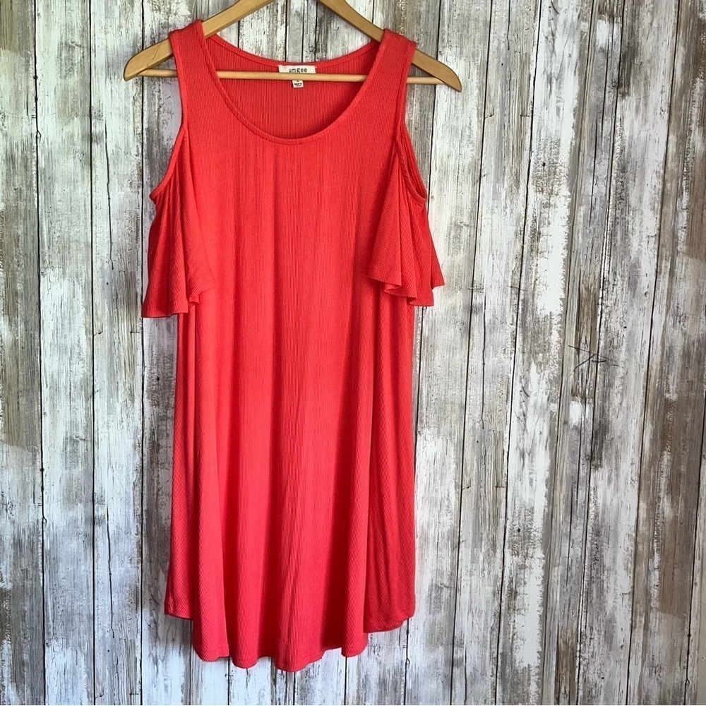 Umgee Pink Ribbed Open Shoulder Dress